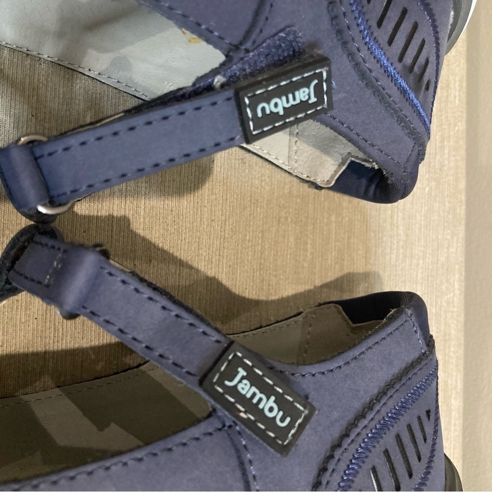 JAMBU  Sz 7 Bridget Leather Pop Stitching Comfort Secure Closure T-post Sandals - Picture 10 of 14